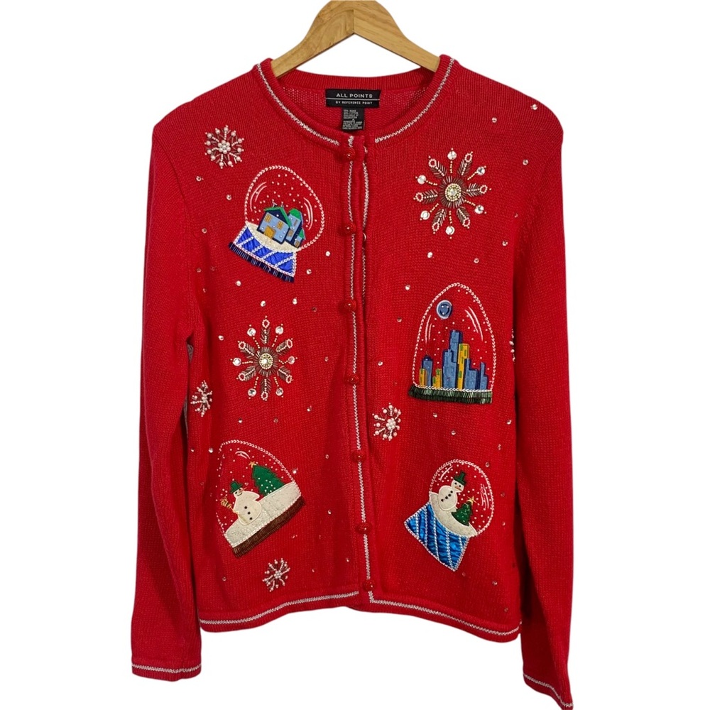 ALL POINTS Vintage Holiday Knit Cardigan Sz M